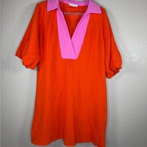 THML Orange and Pink V-Neck Dress